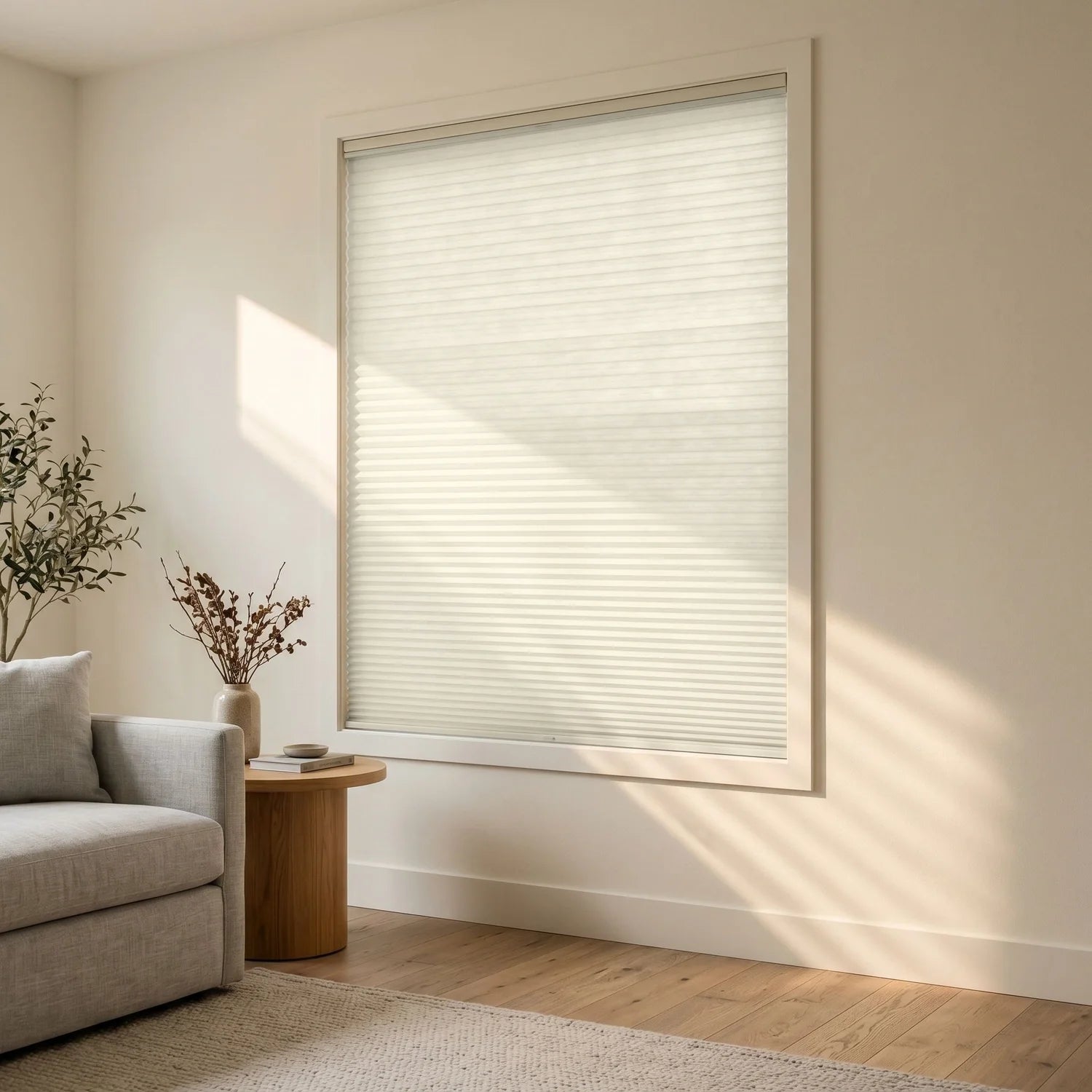 Custom Cellular Shades - Linen White in Modern Living
