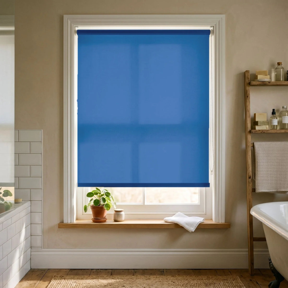 Custom Roller Shades - Cobalt Blue ¡¤ Light Filtering in Bright Bath