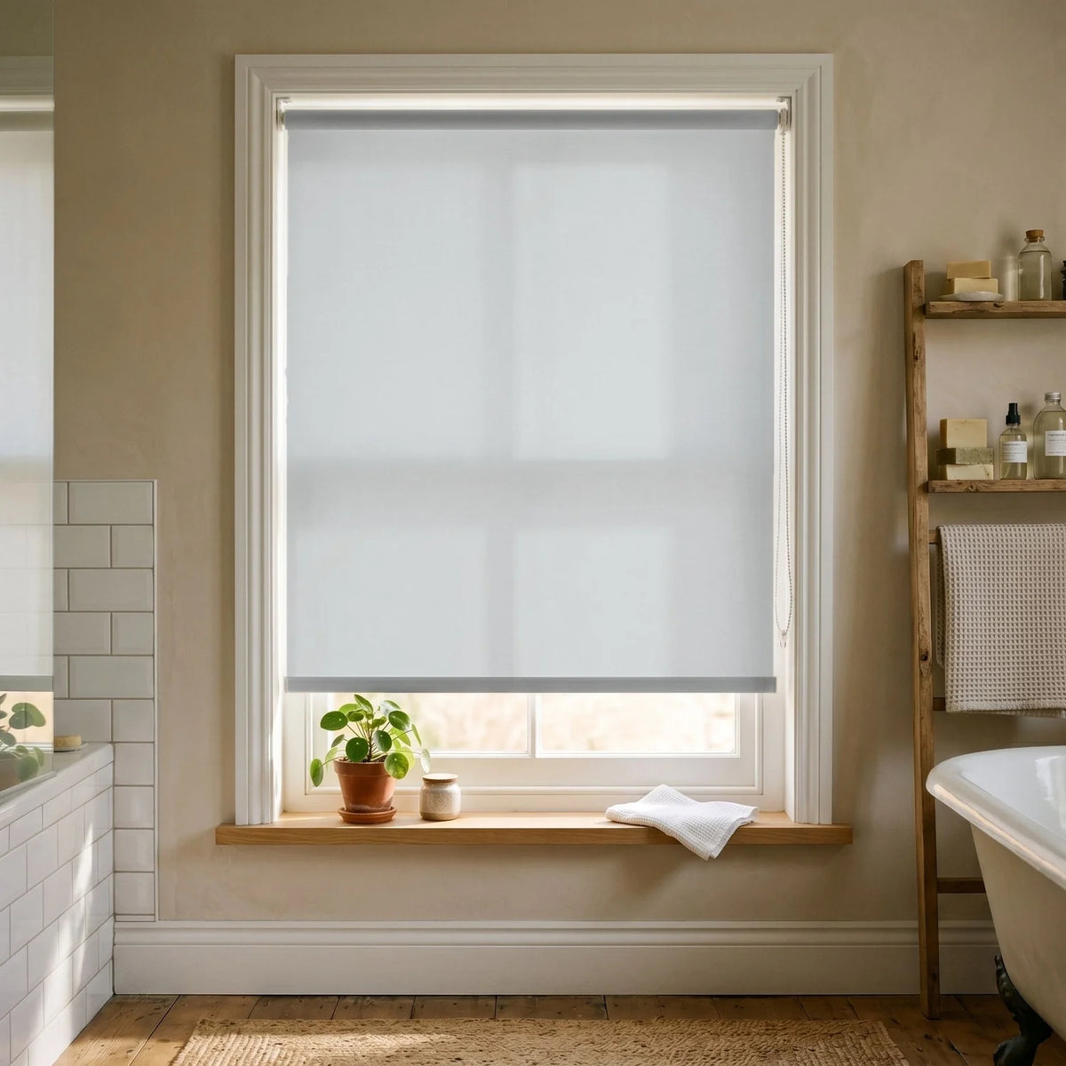 Custom Roller Shades - Light Grey ¡¤ Light Filtering in Bright Bath