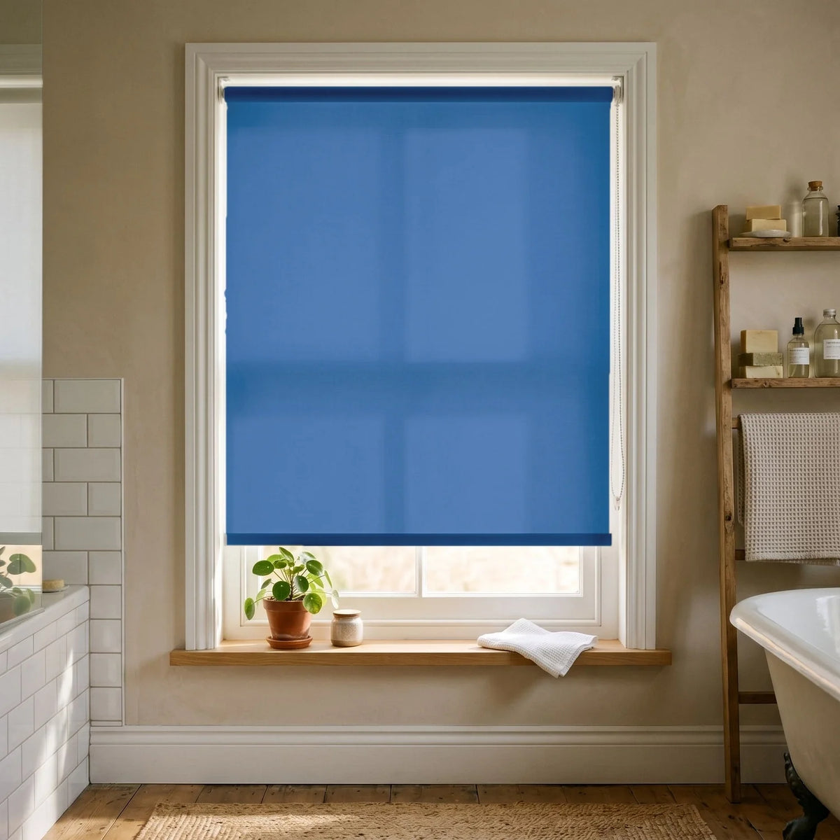 Custom Roller Shades - Cobalt Blue ¡¤ Blackout in Bright Bath