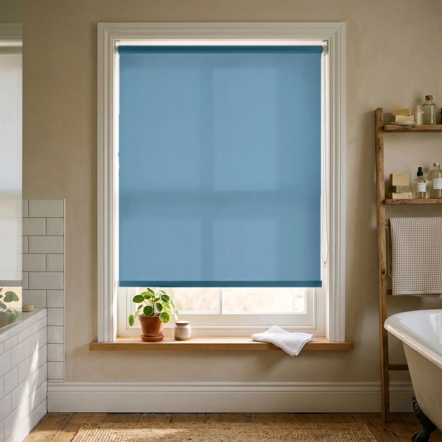 Custom Roller Shades - Lake Blue ¡¤ Blackout in Bright Bath