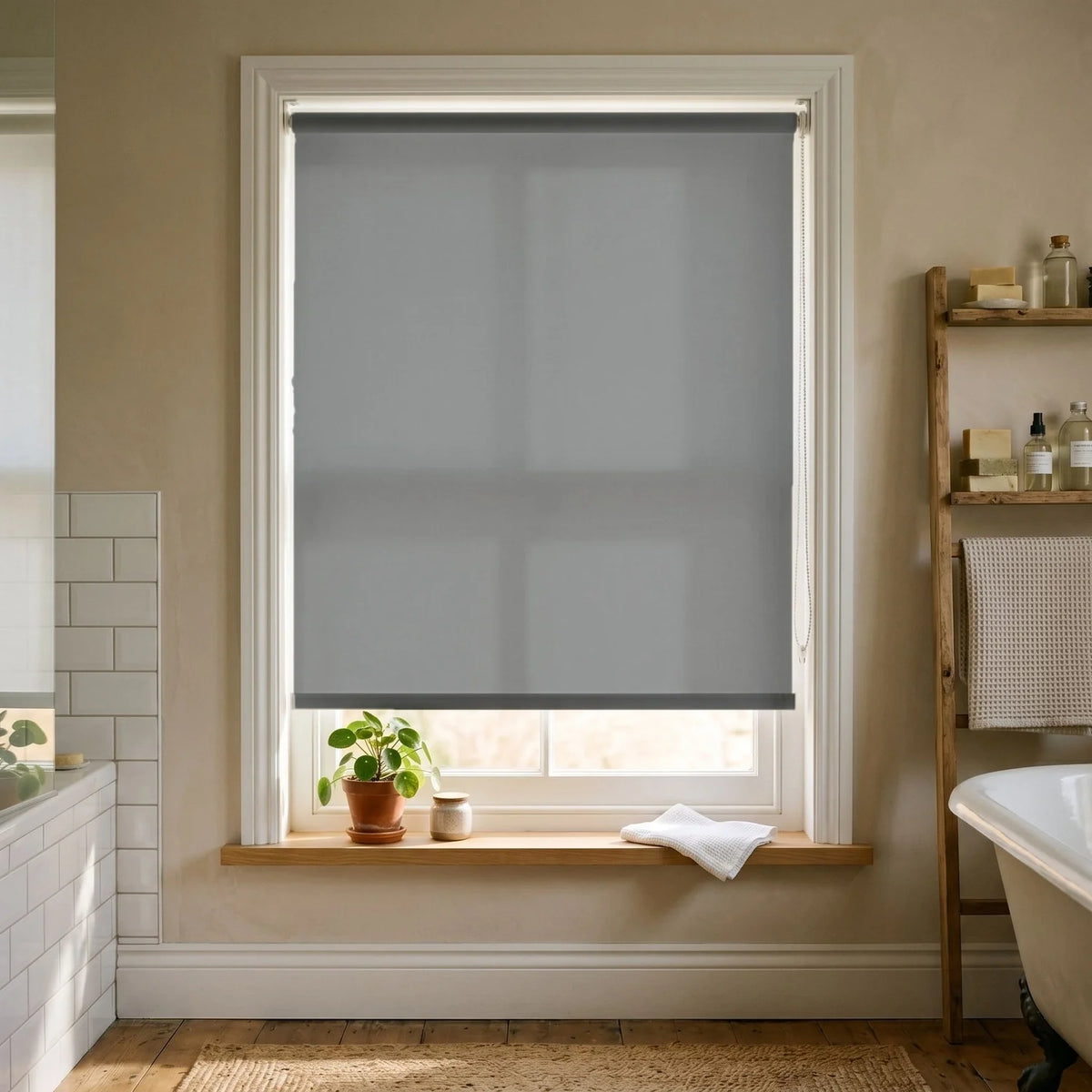Custom Roller Shades - Mid Grey ¡¤ Blackout in Bright Bath