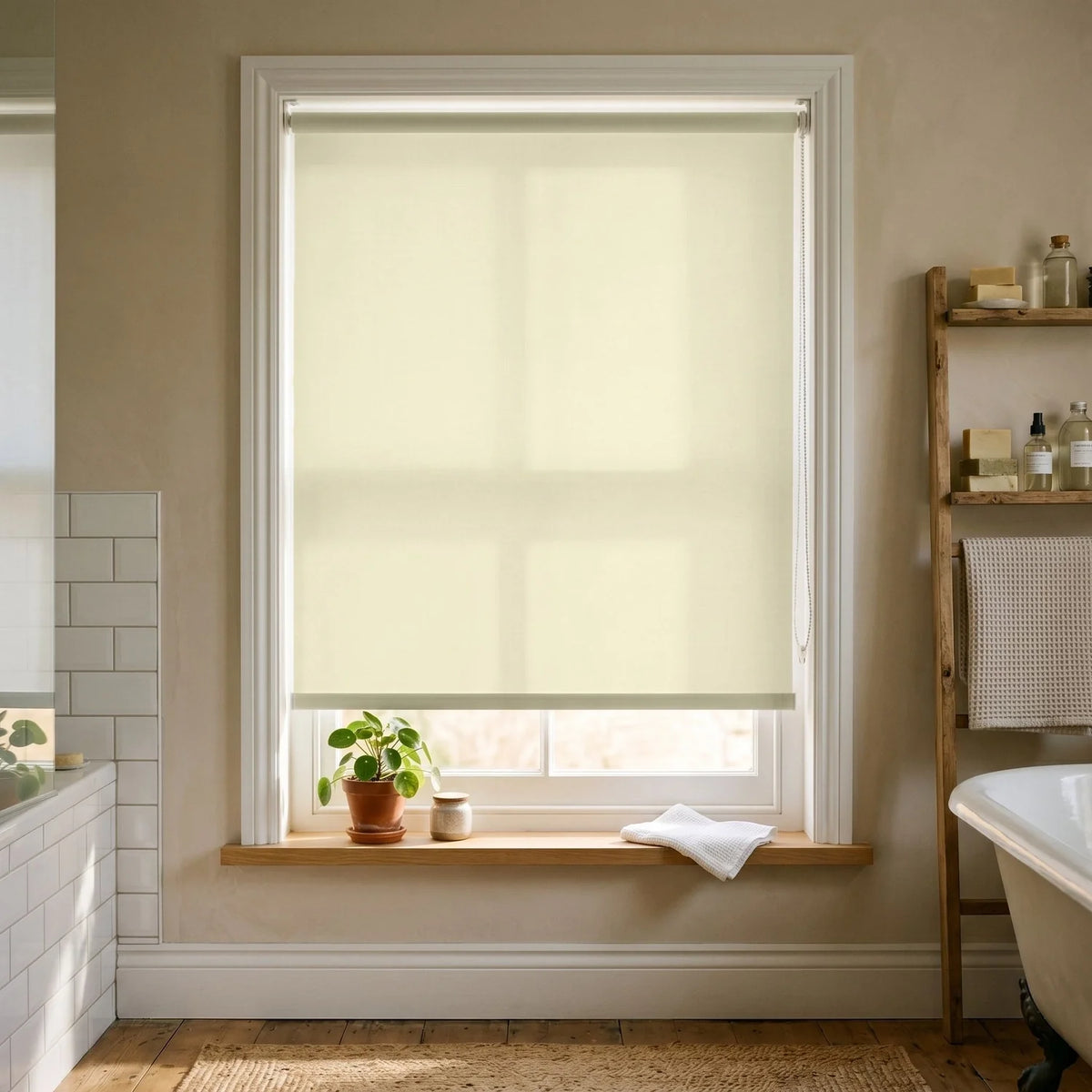 Custom Roller Shades - Sheer Yellow ¡¤ Light Filtering in Bright Bath