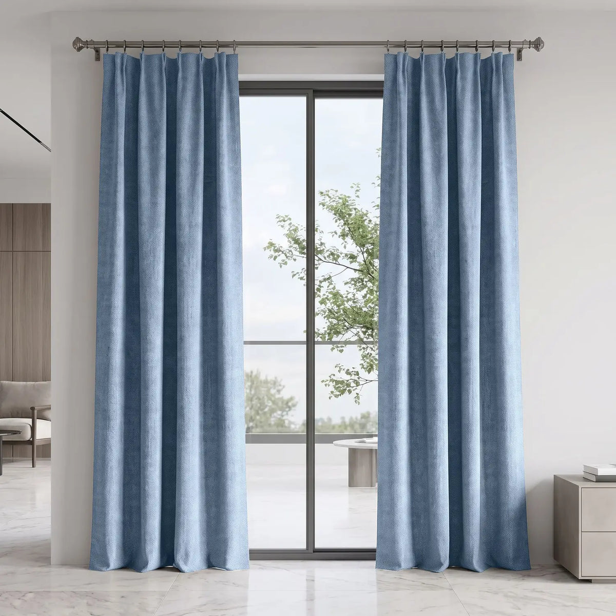 Custom Blackout Curtain - Powder Blue in room
