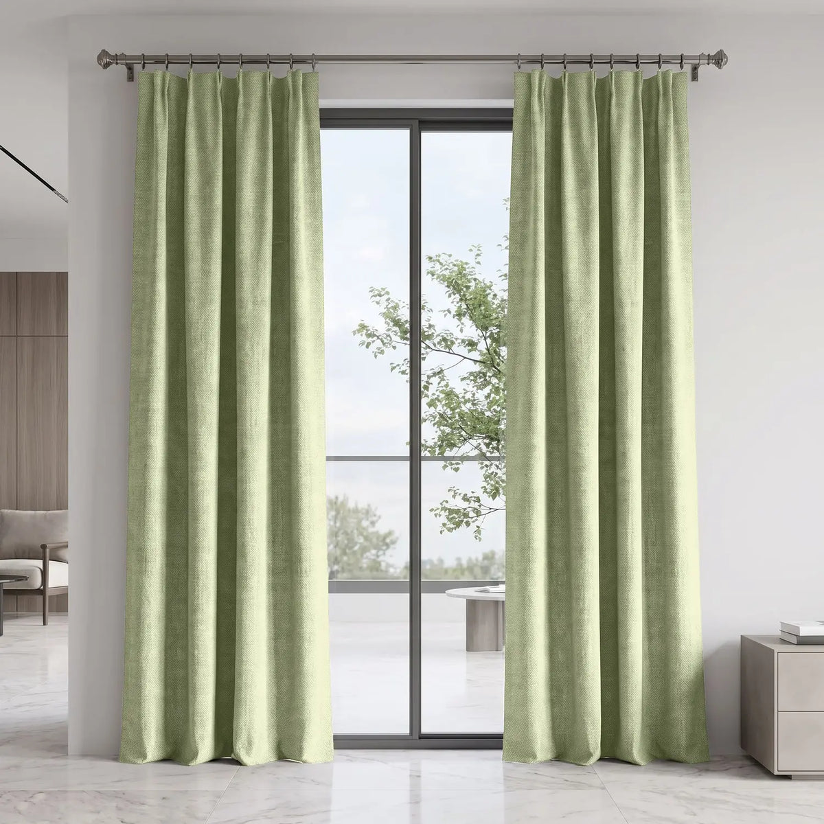 Custom Blackout Curtain - Pale Sage in room
