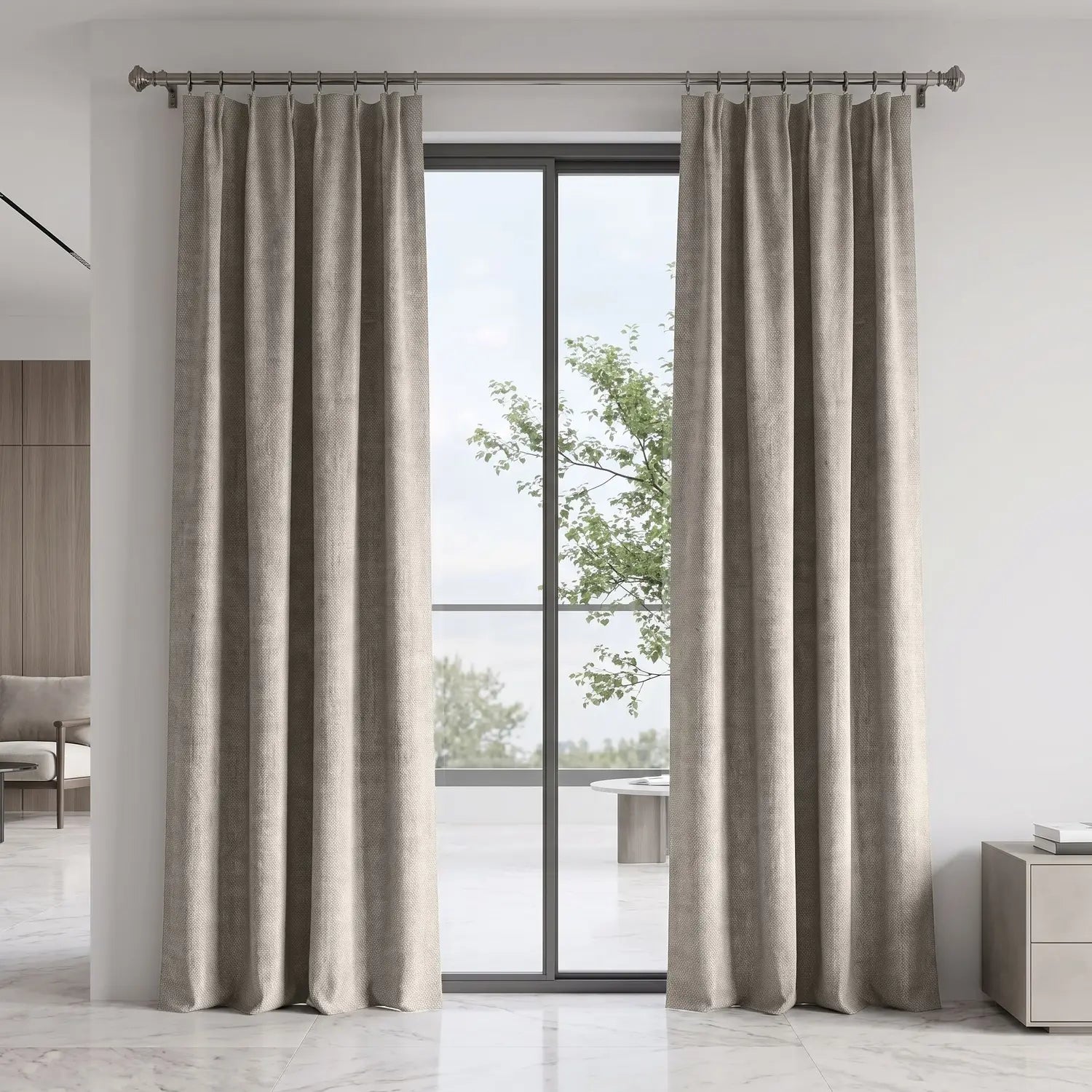 Custom Blackout Curtain - Greige in room