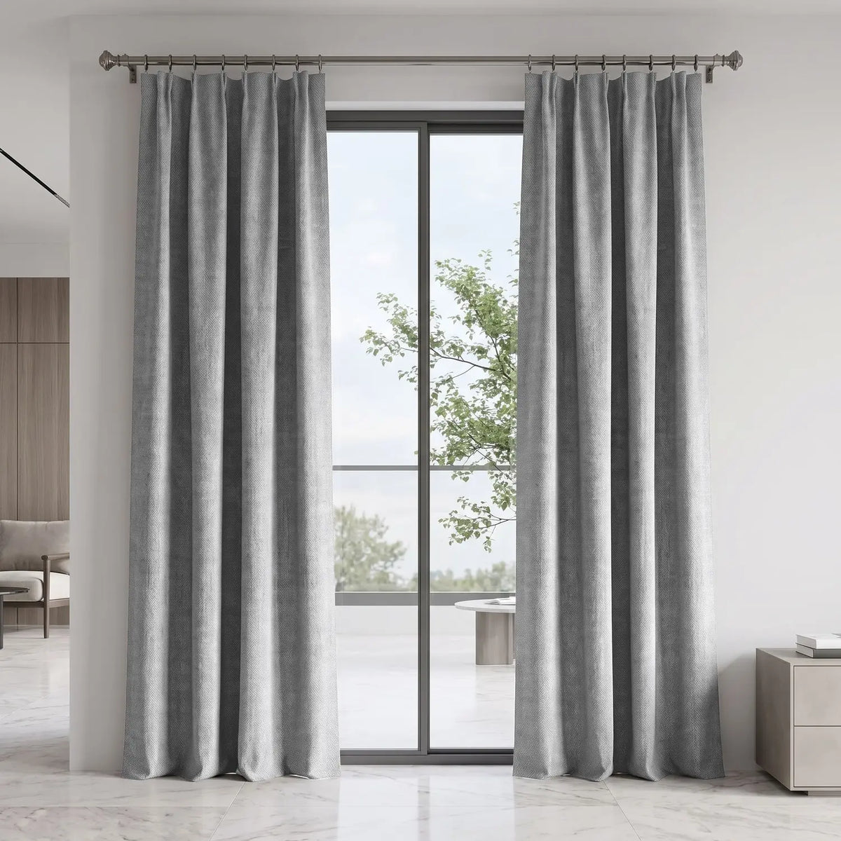 Custom Blackout Curtain - Mist Grey in room