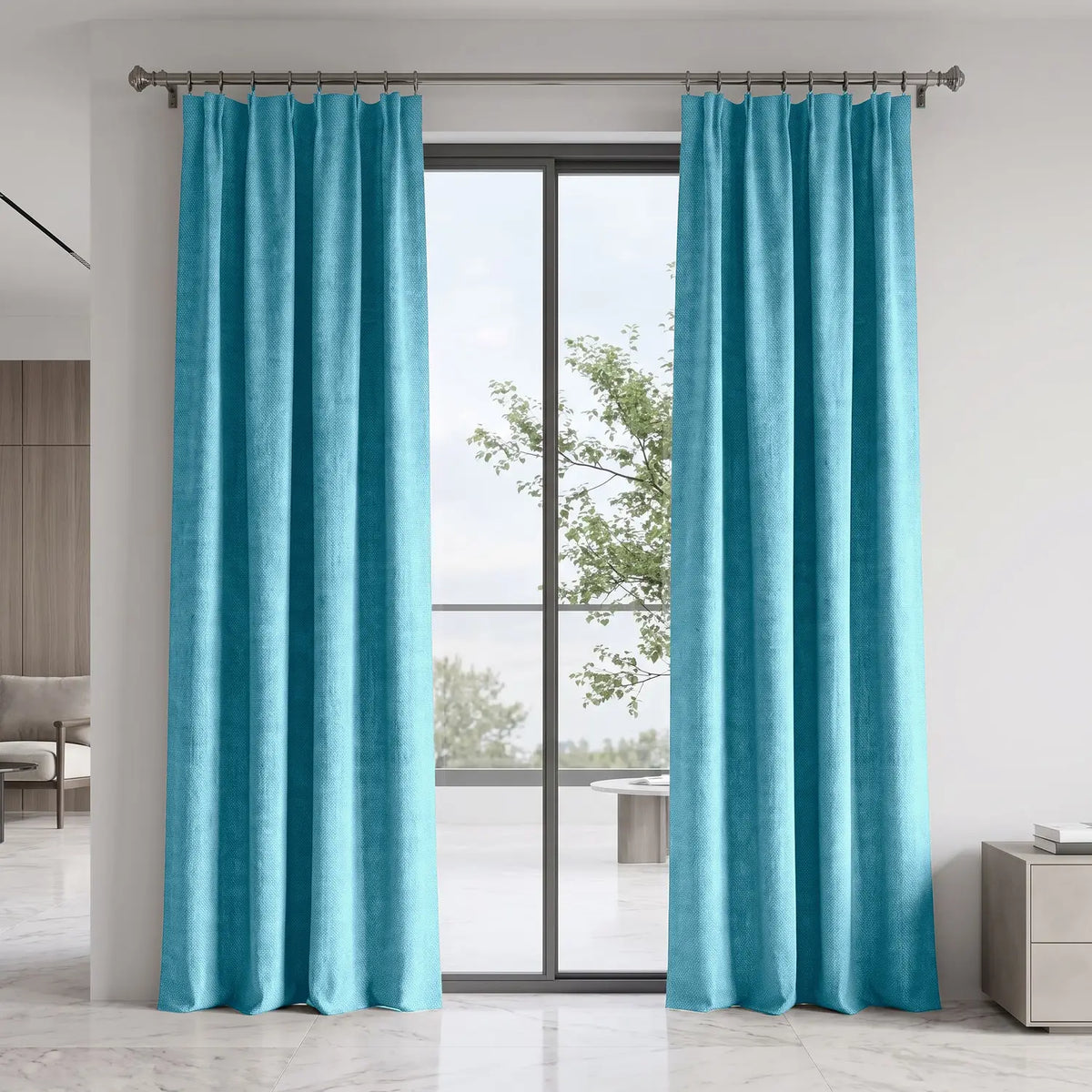 Custom Blackout Curtain - Mist Teal in room
