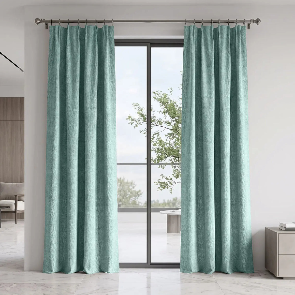 Custom Blackout Curtain - Sea Glass in room