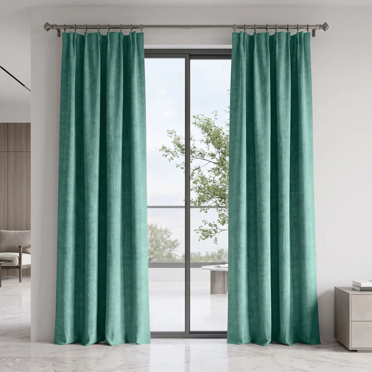 Custom Blackout Curtain - Sea Teal in room
