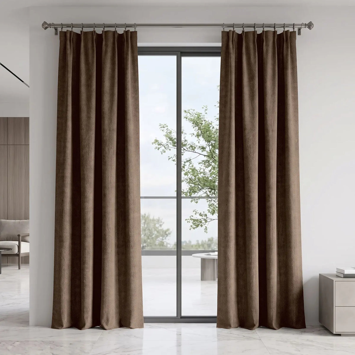 Custom Blackout Curtain - Latte Brown in room