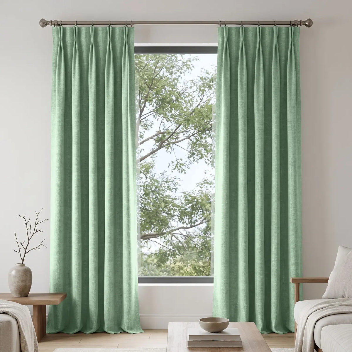 Custom Blackout Curtain - Pale Sage in room