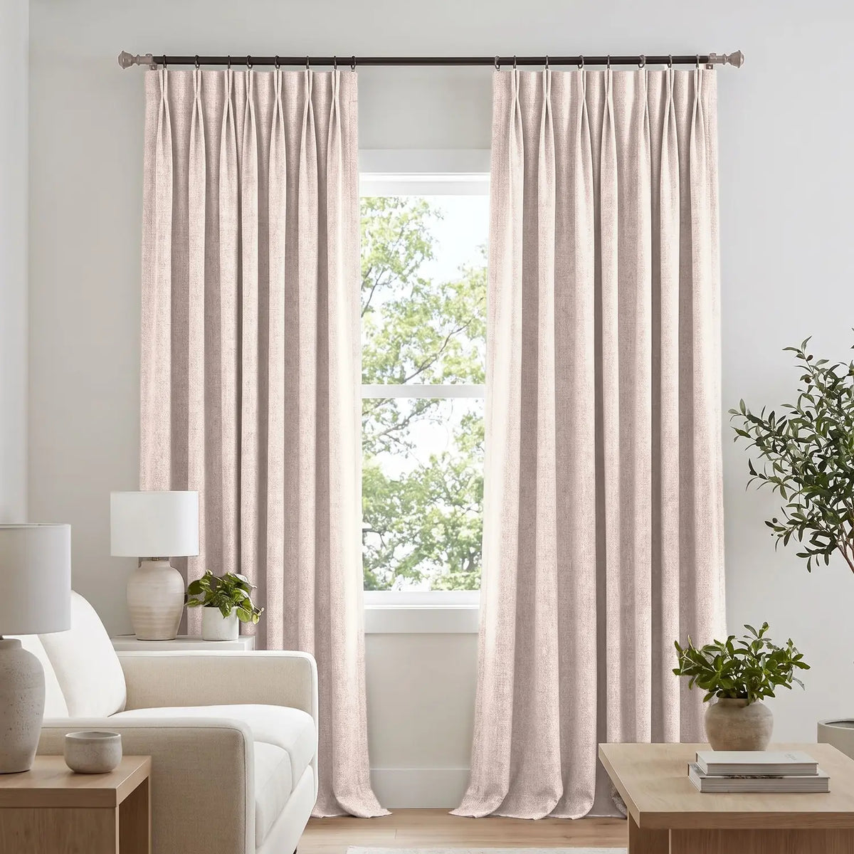 Custom Blackout Curtain - Blush Linen in room