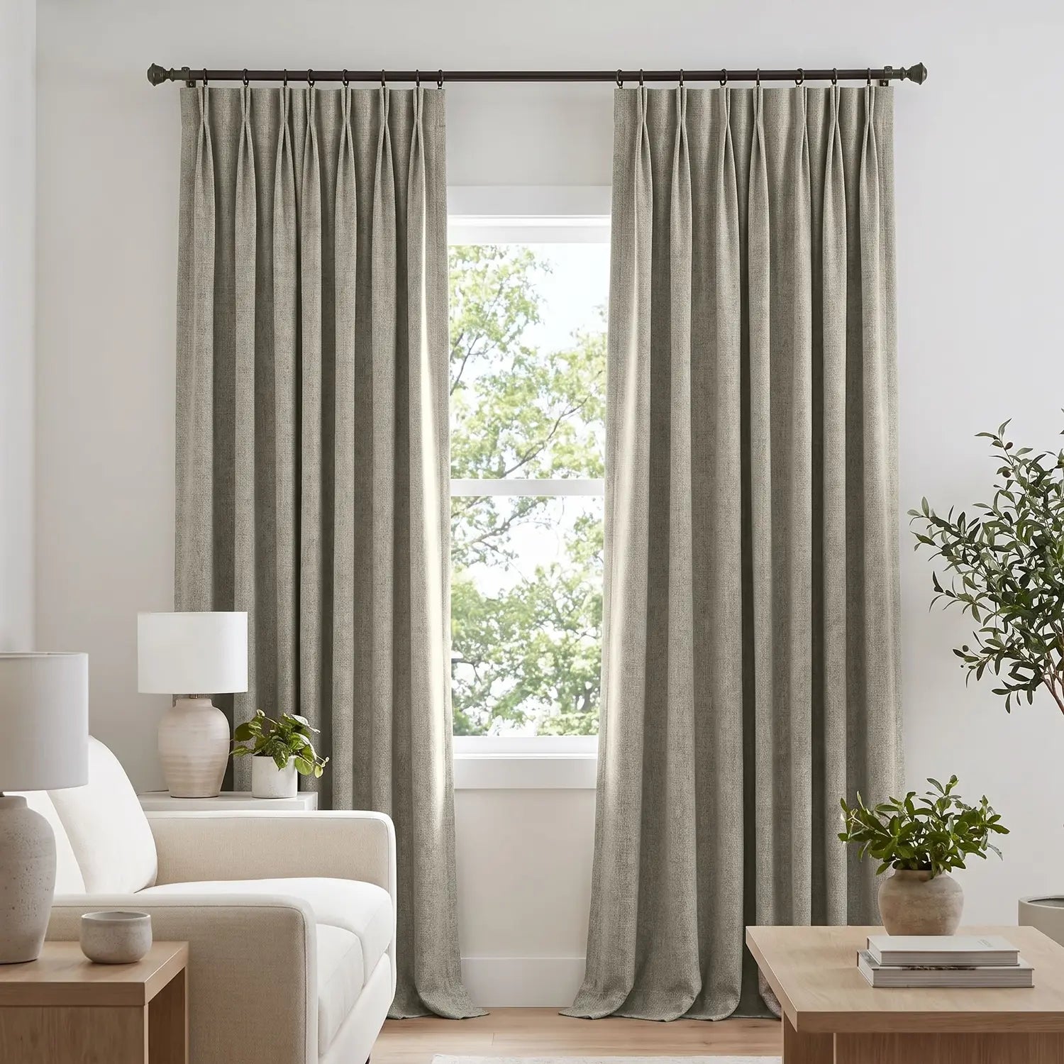 Custom Blackout Curtain - Driftwood Grey in room