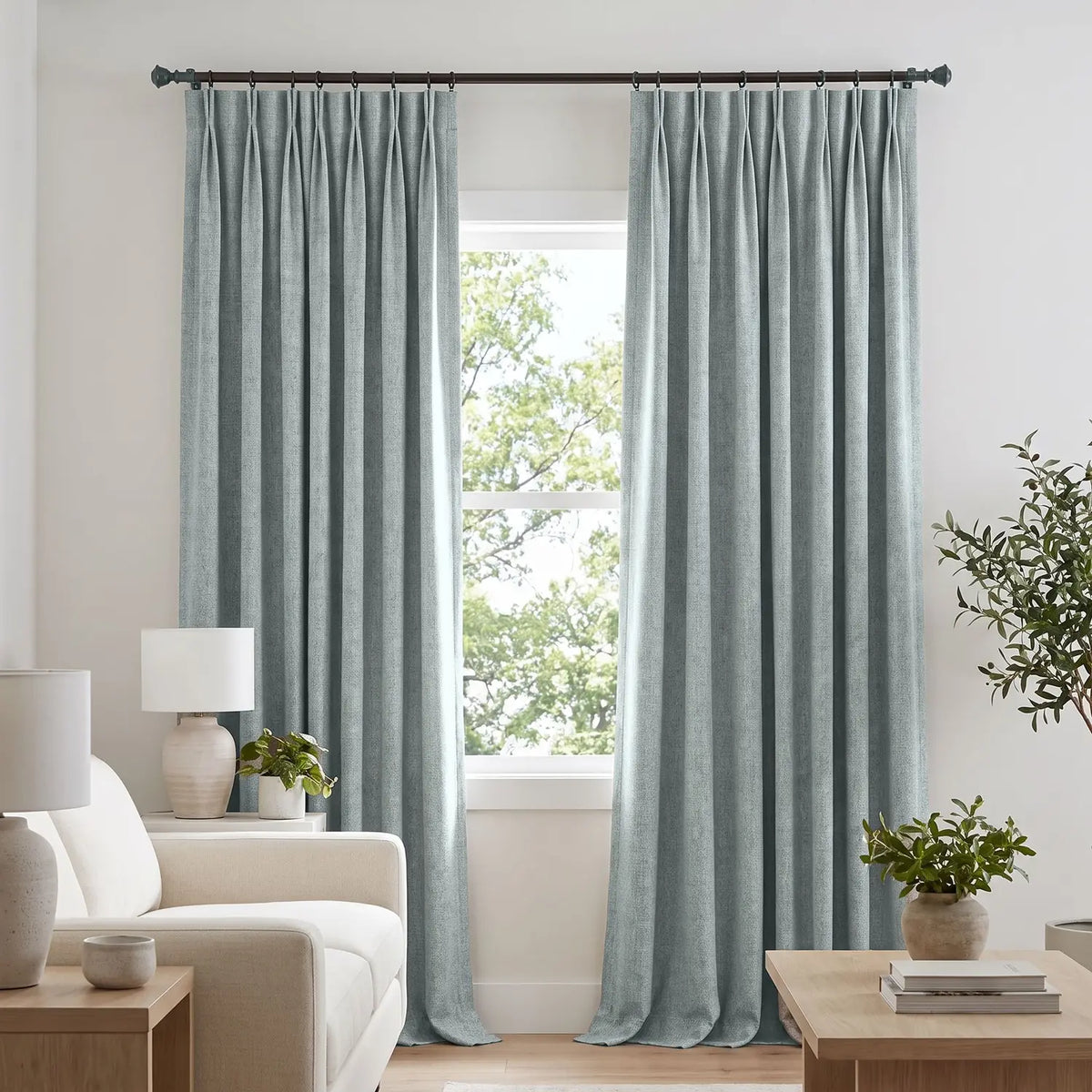 Custom Blackout Curtain - Mist Teal in room
