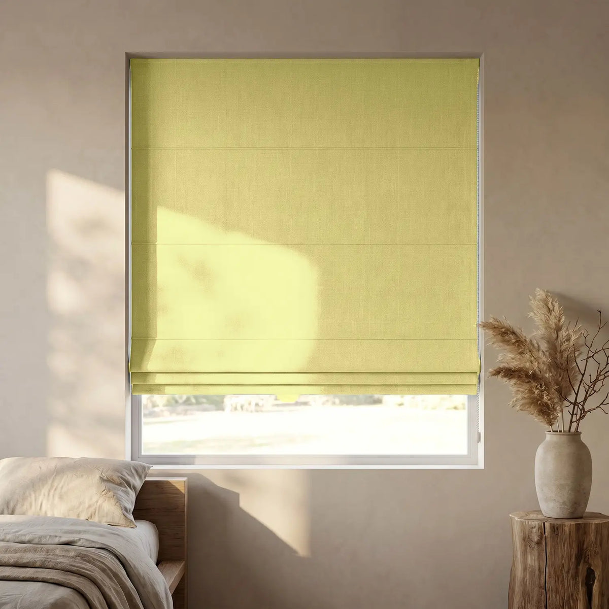 Custom Roman Shade - Pale Wheat in room