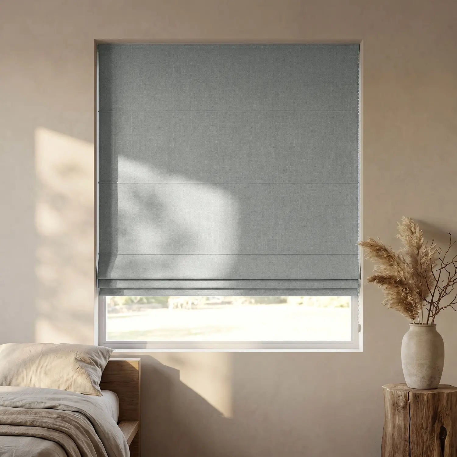 Custom Roman Shade - Sand Beige in room
