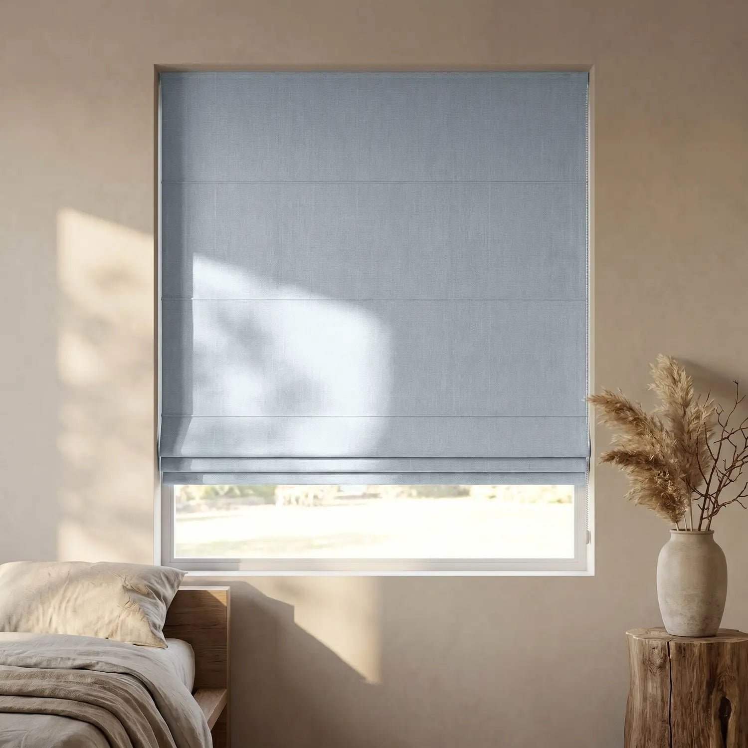 Custom Roman Shade - Pearl Grey in room