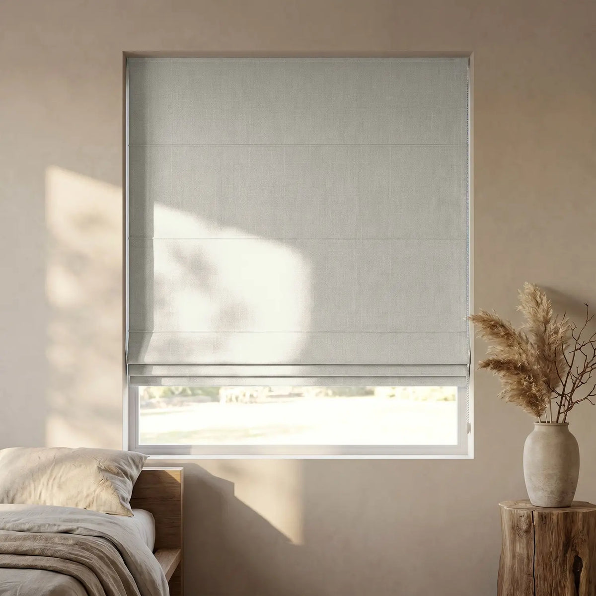 Custom Roman Shade - Almond Cream in room