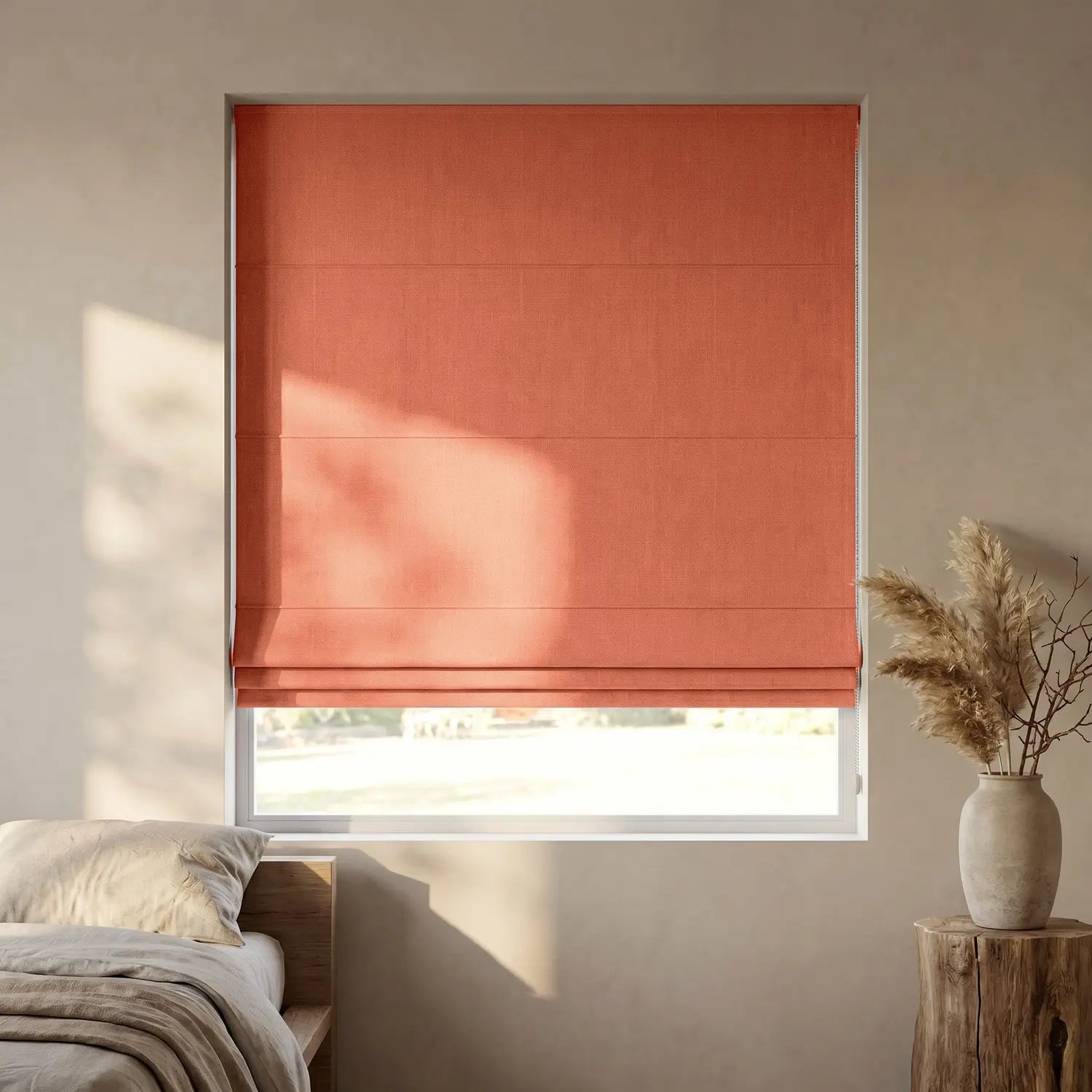 Custom Roman Shade - Rosewood in room