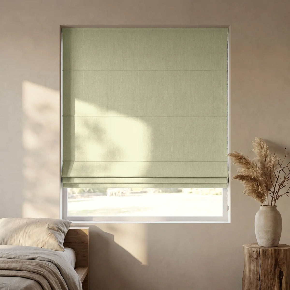 Custom Roman Shade - Golden Wheat in room