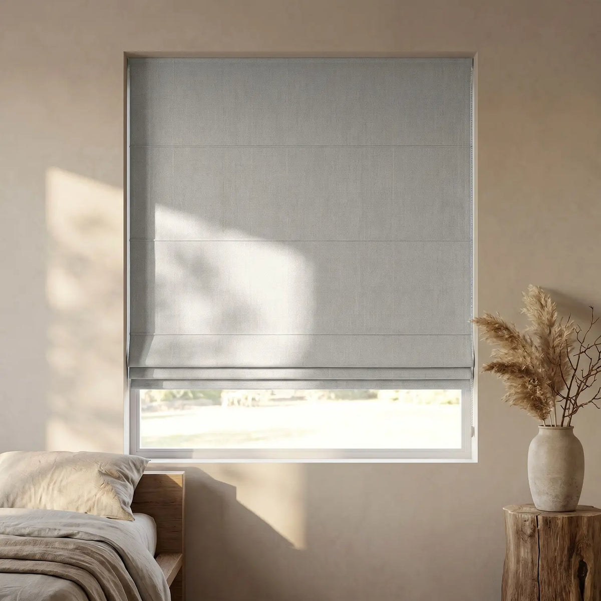 Custom Roman Shade - Oat Beige in room