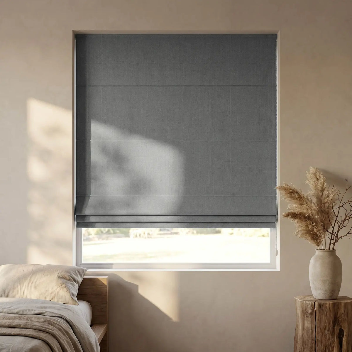 Custom Roman Shade - Greige in room