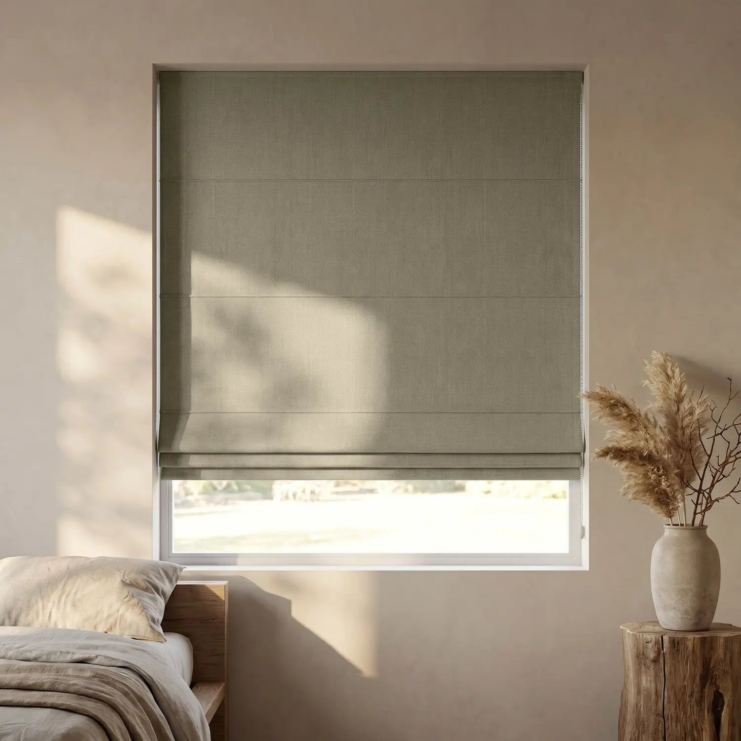 Custom Roman Shade - Latte Brown in room