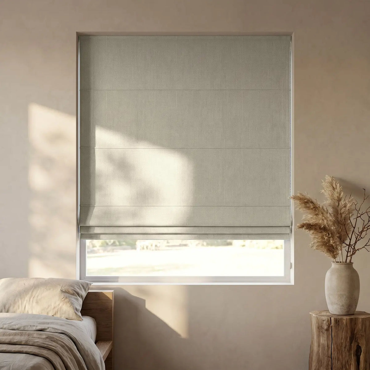 Custom Roman Shade - Peach Clay in room