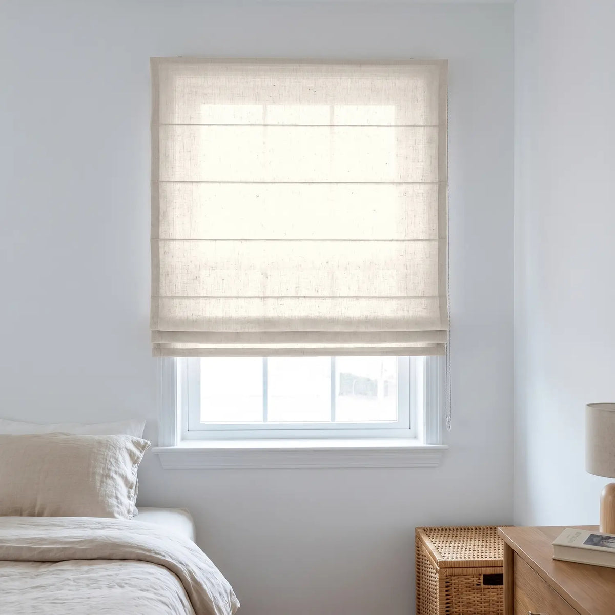 Custom Roman Shade - Ivory in room
