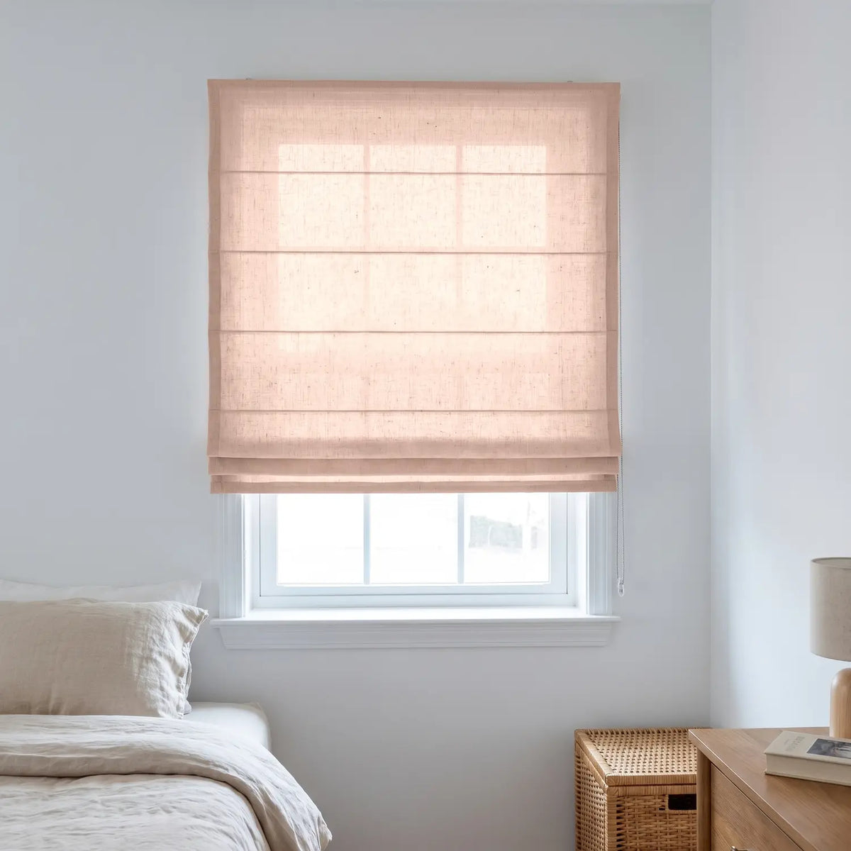 Custom Roman Shade - Peach Clay in room