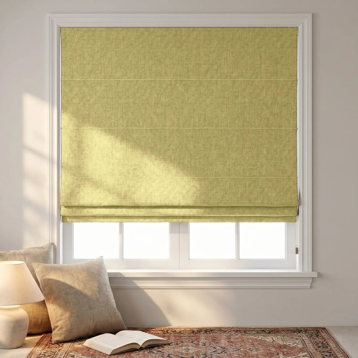 Custom Roman Shade - Pale Wheat in room