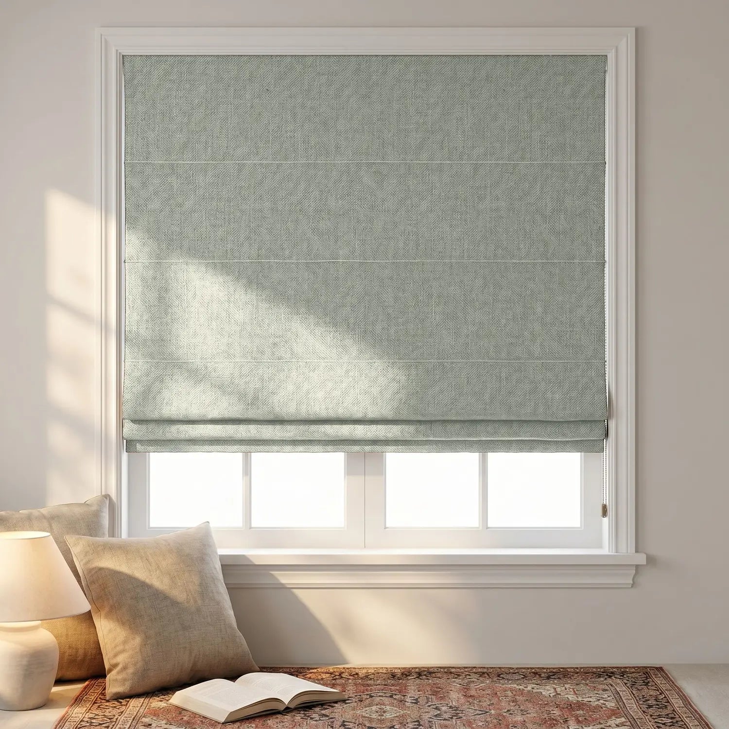 Custom Roman Shade - Almond Cream in room