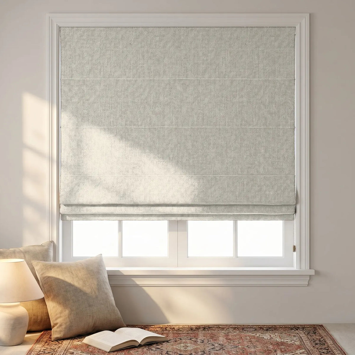 Custom Roman Shade - Ivory in room