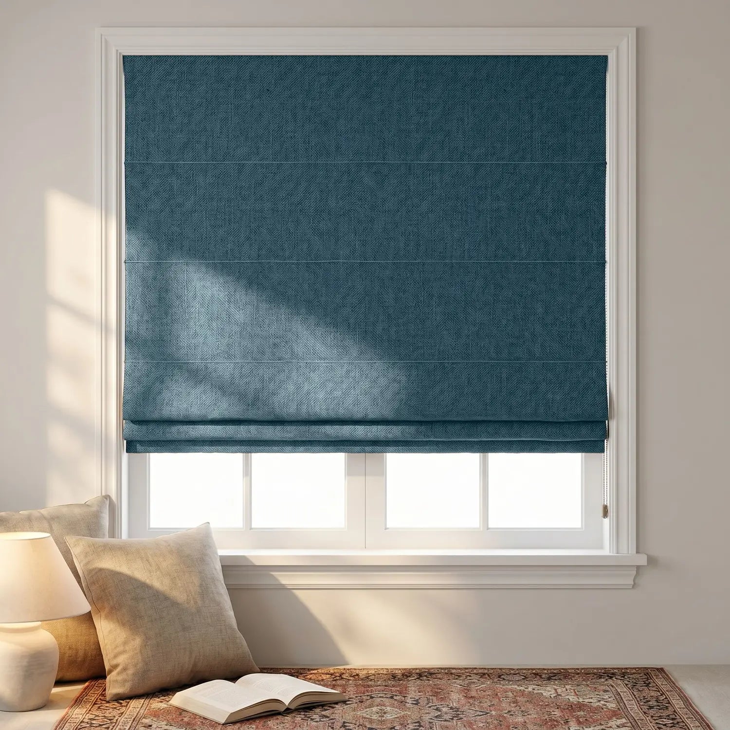Custom Roman Shade - Pine Teal in room