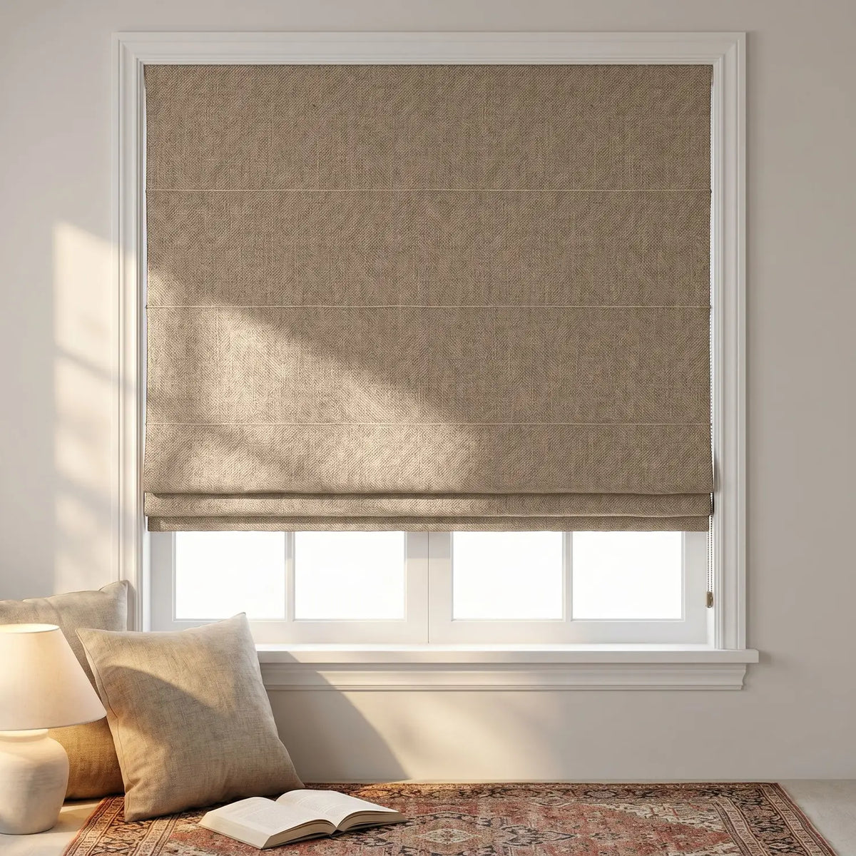 Custom Roman Shade - Apricot in room