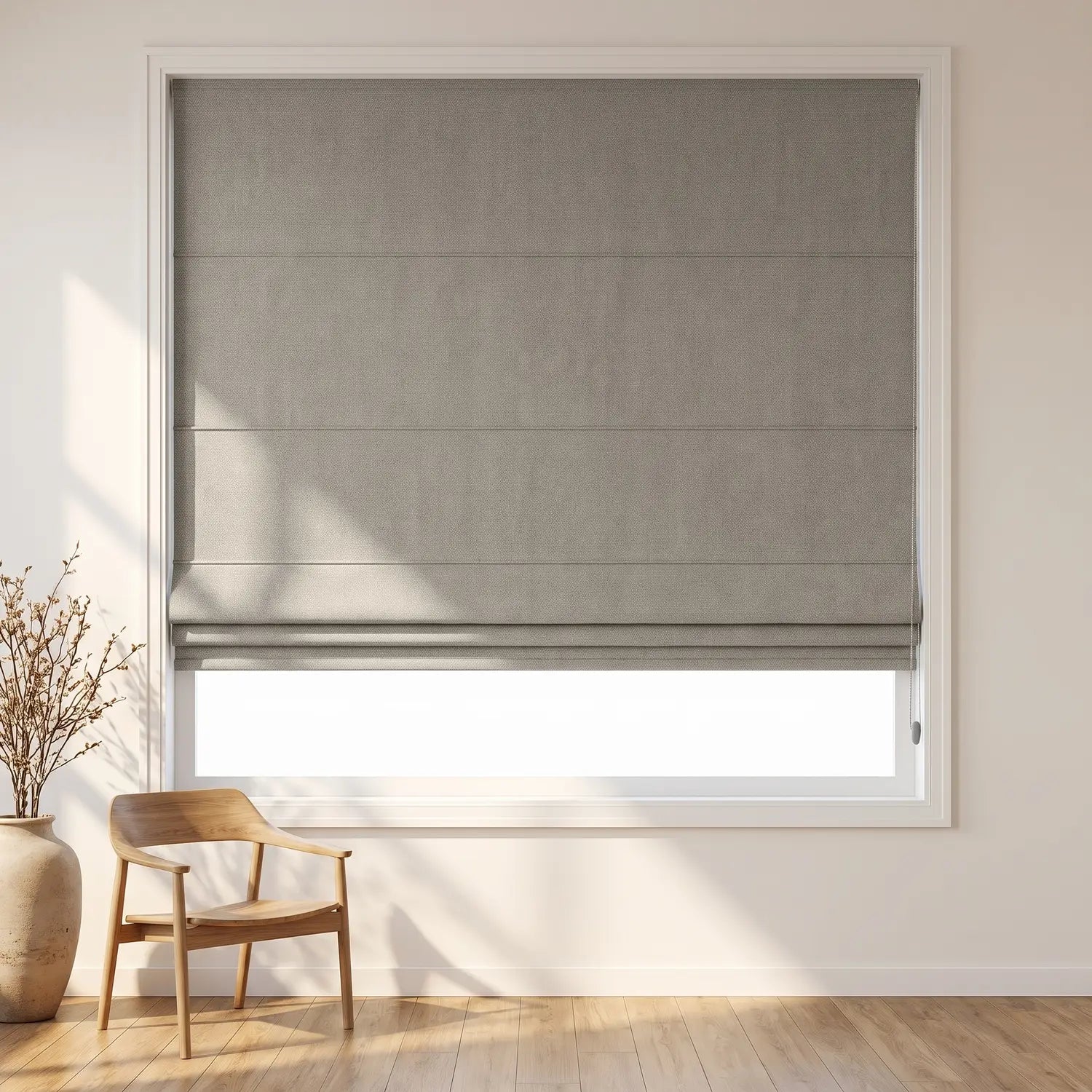 Custom Roman Shade - Clay Taupe in room
