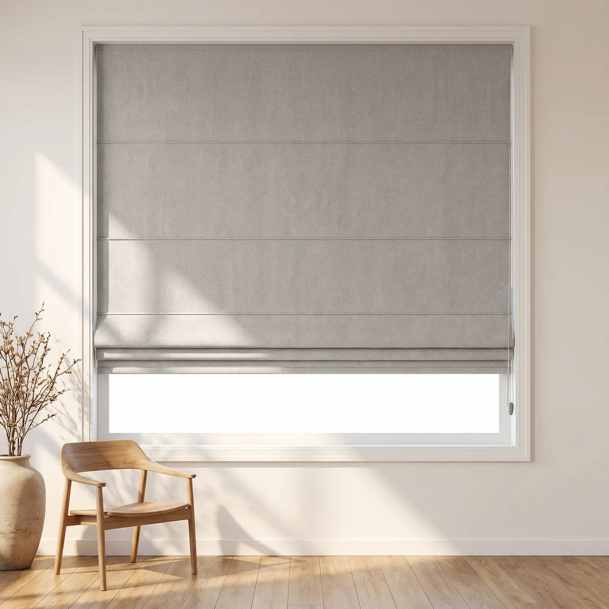 Custom Roman Shade - Greige in room