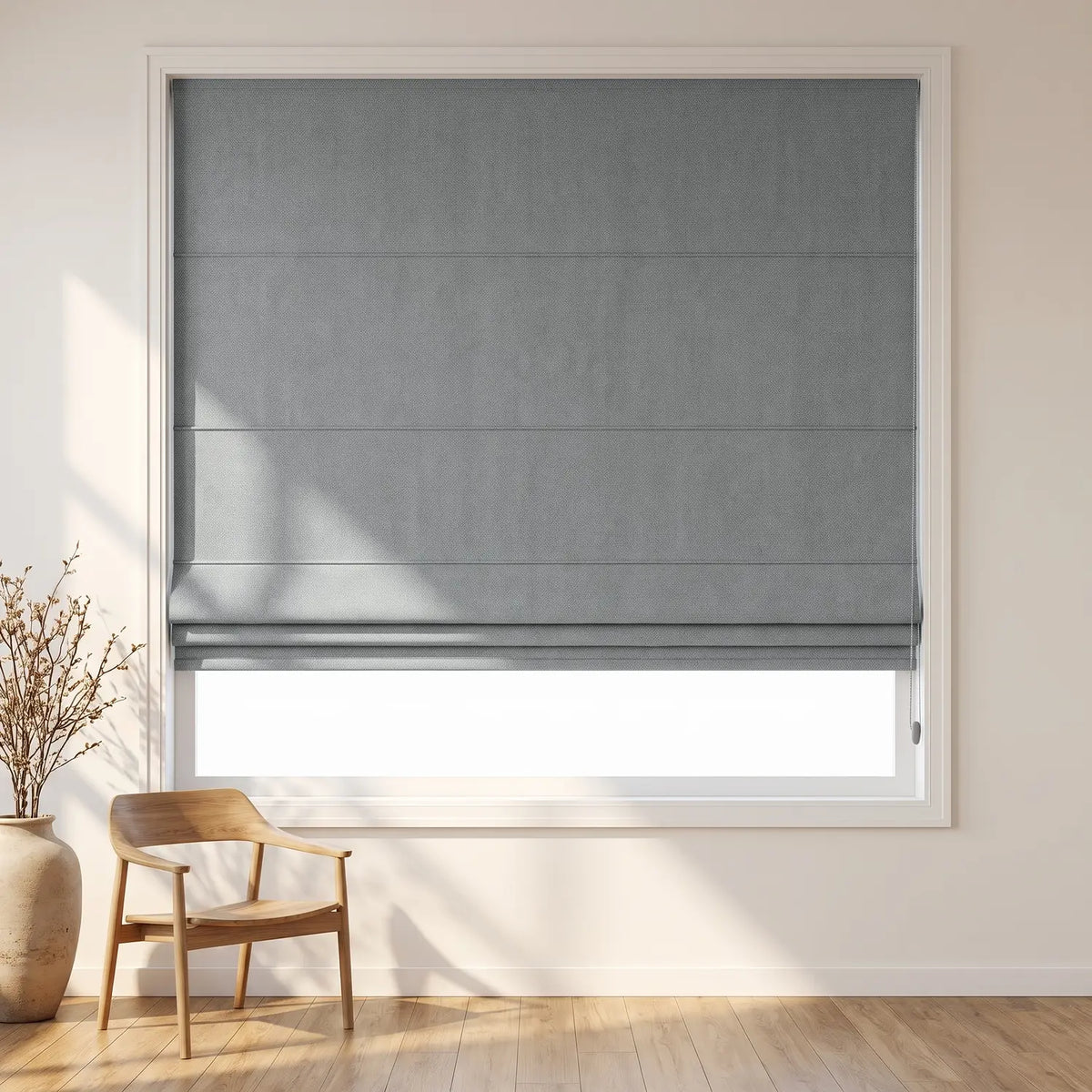 Custom Roman Shade - Ash Grey in room