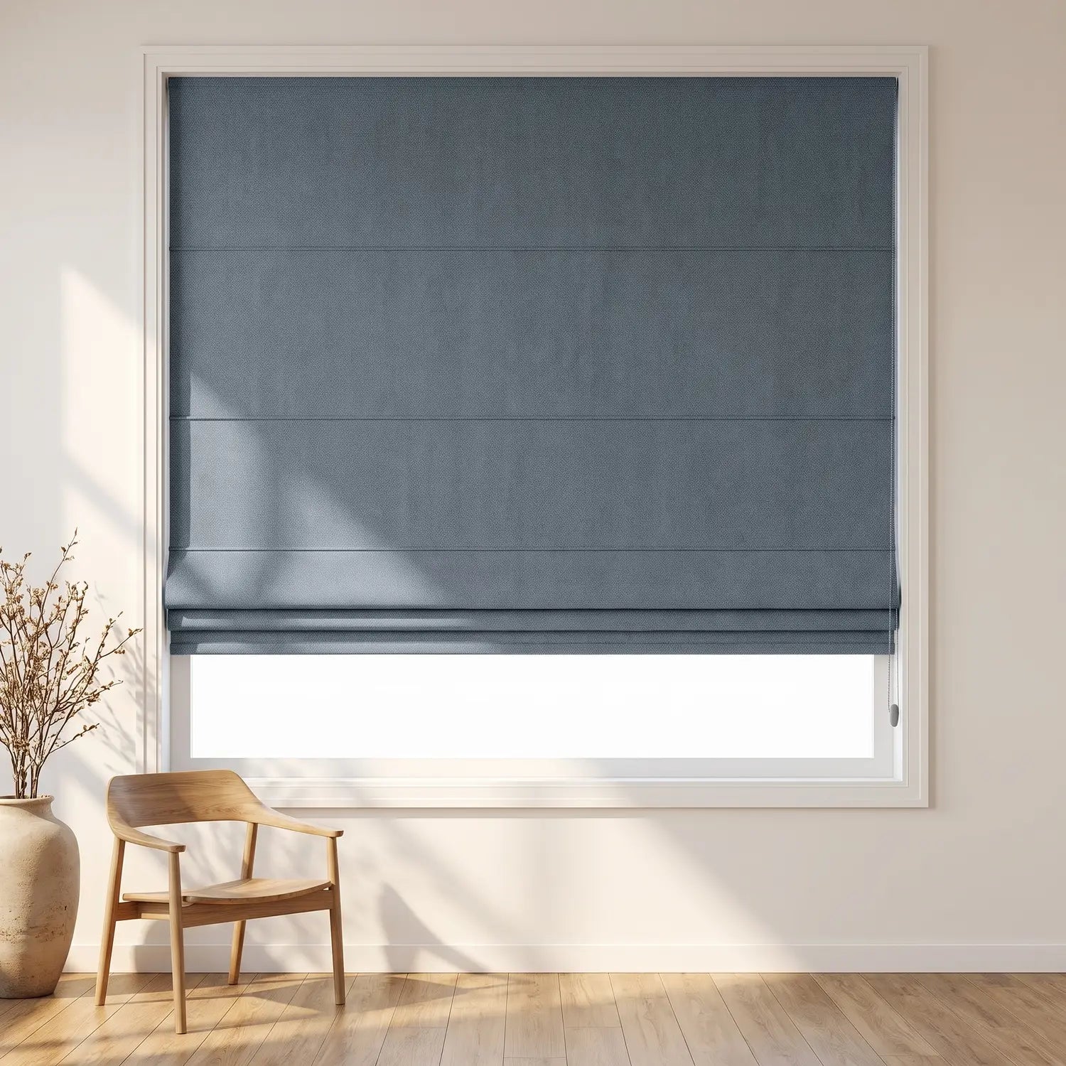Custom Roman Shade - Stone Grey in room