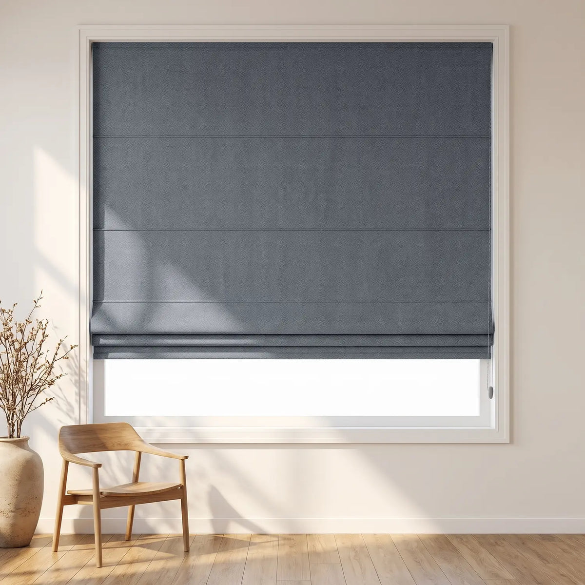 Custom Roman Shade - Pewter Grey in room