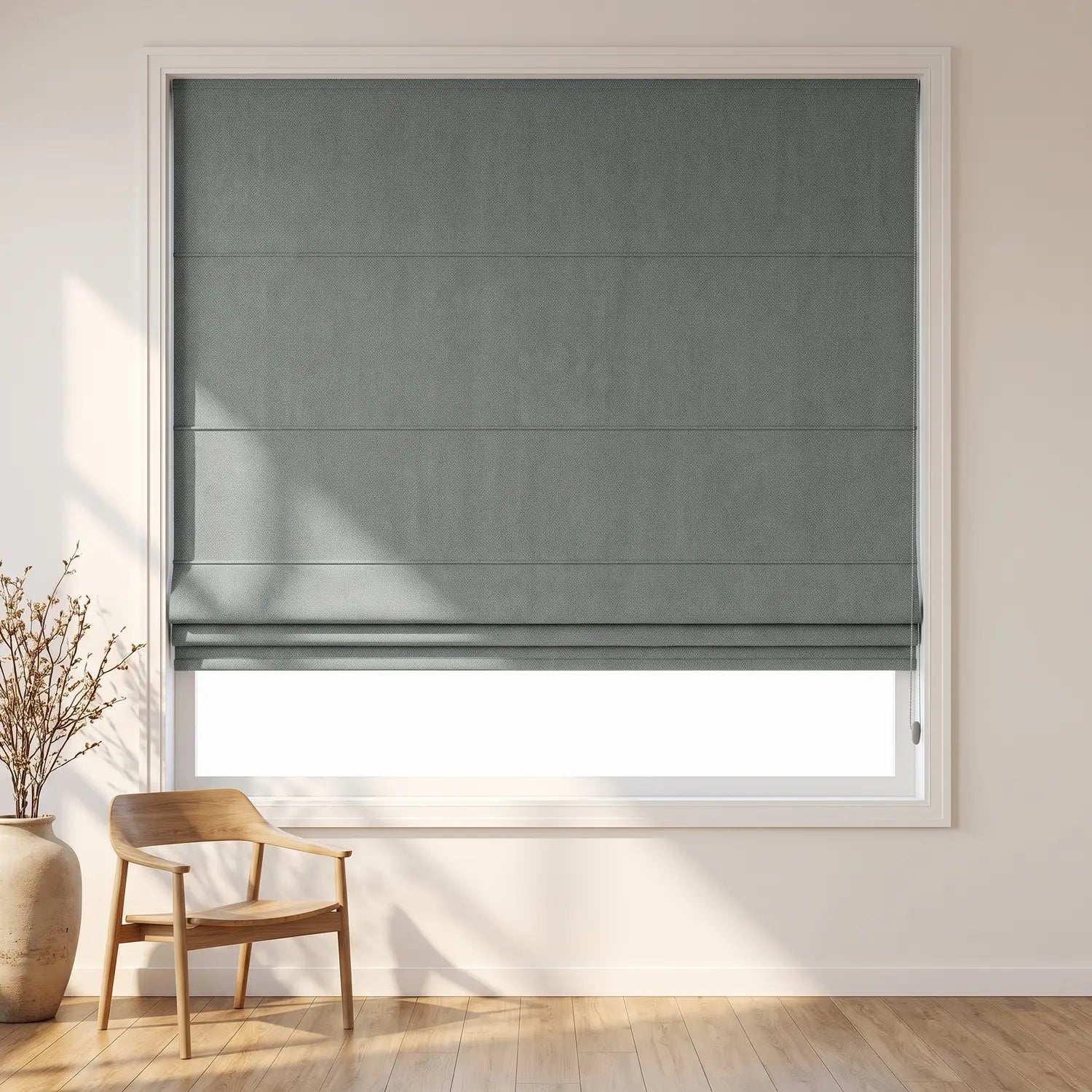 Custom Roman Shade - Sandstone in room