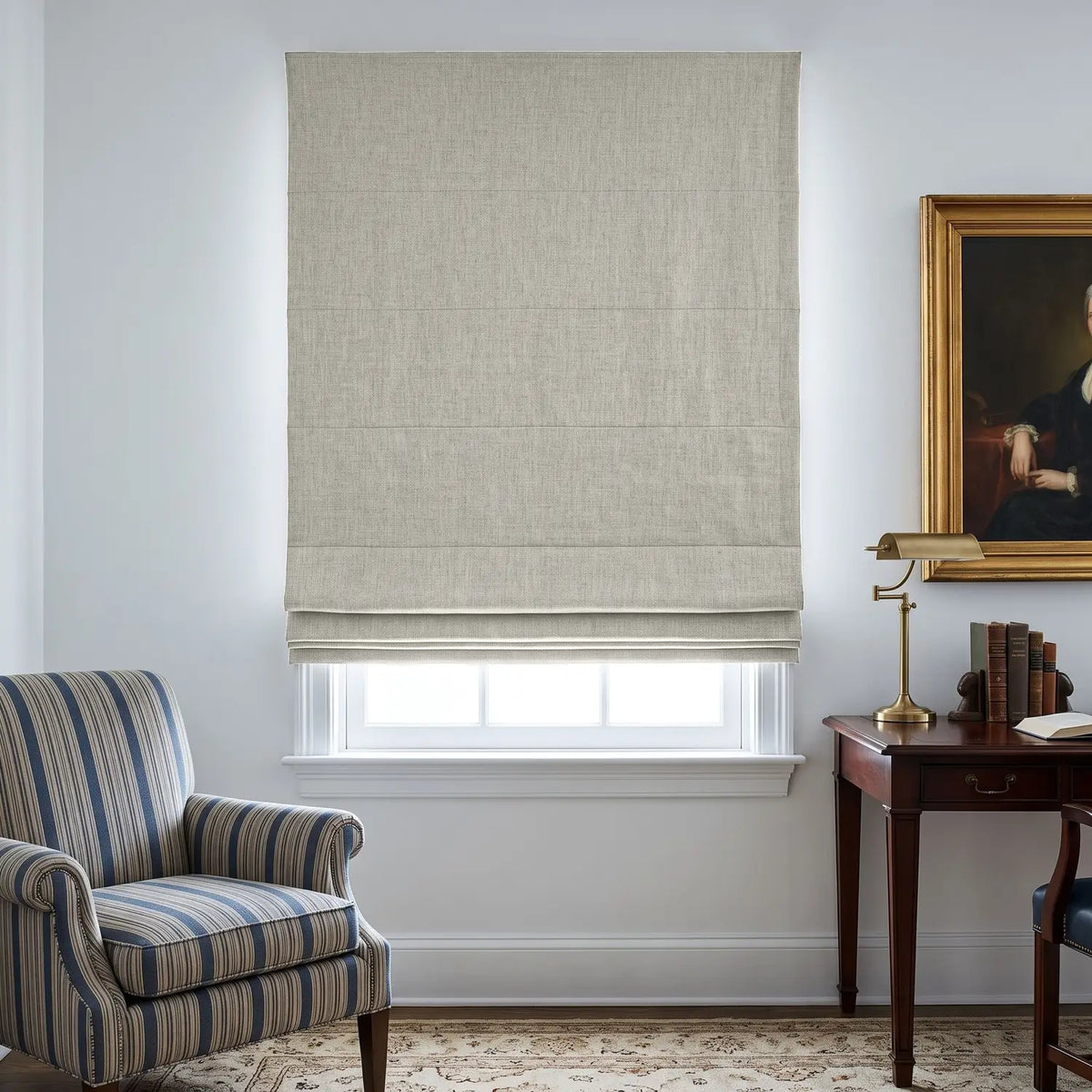 Custom Roman Shade - Oat Beige in room
