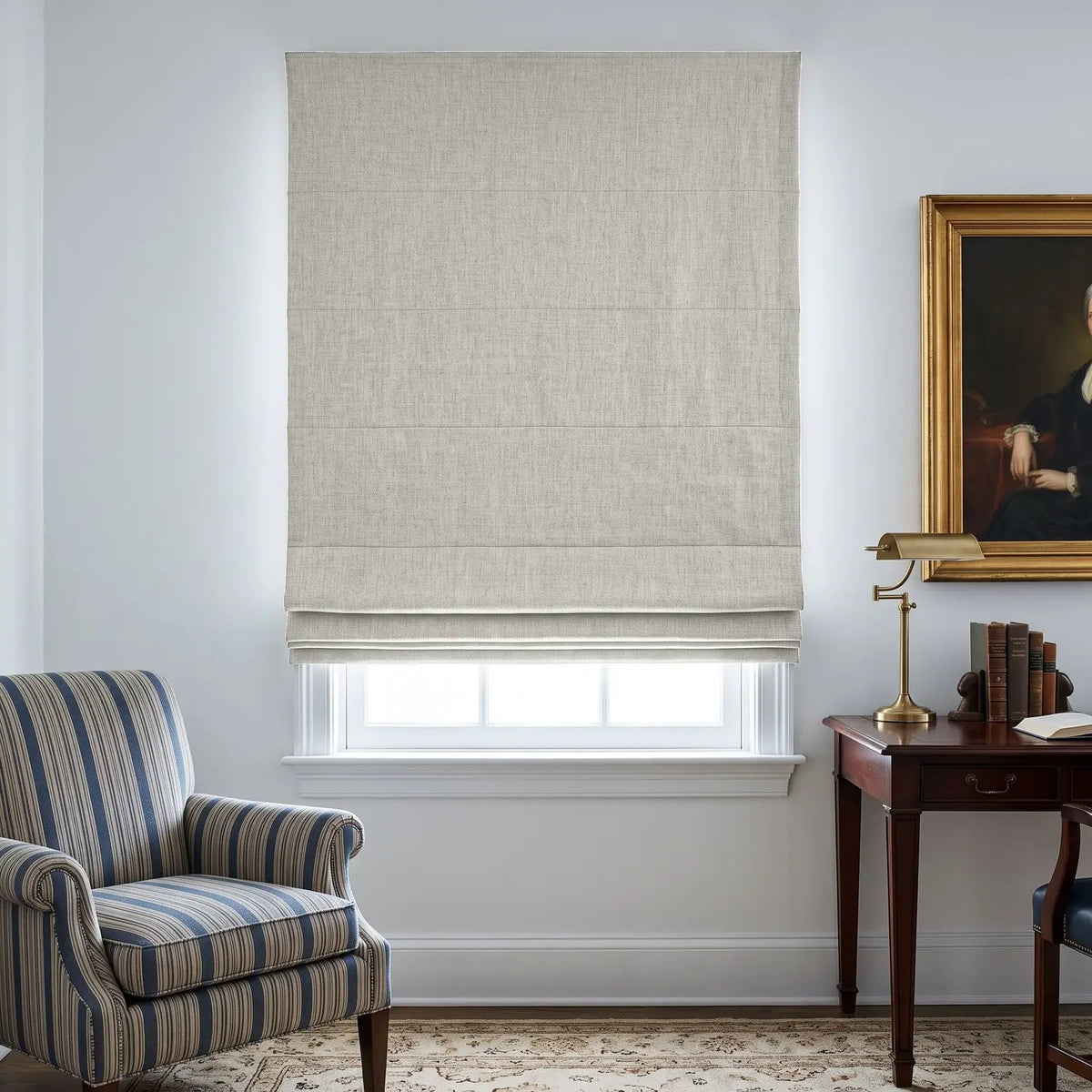 Custom Roman Shade - Almond Cream in room