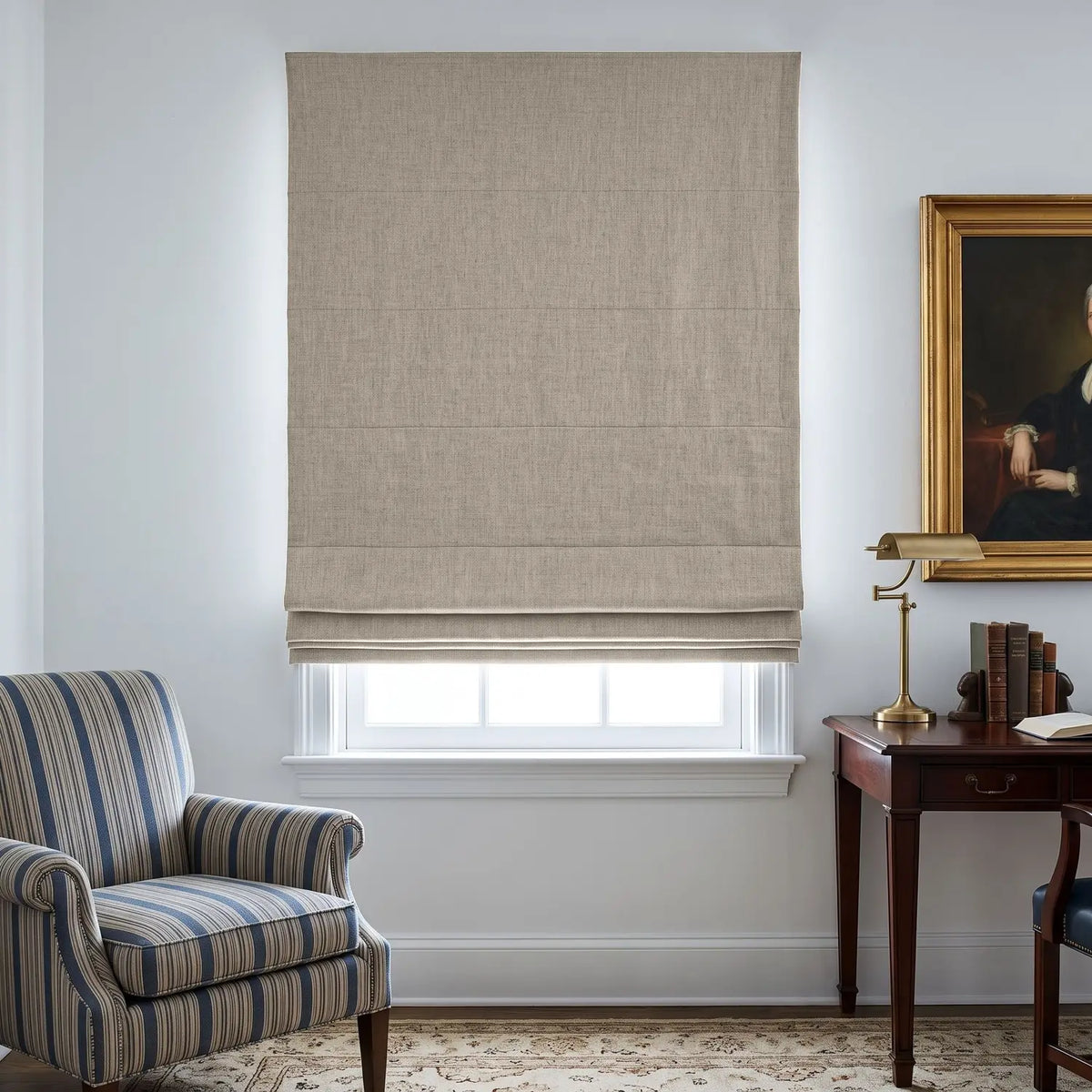 Custom Roman Shade - Peach Clay in room