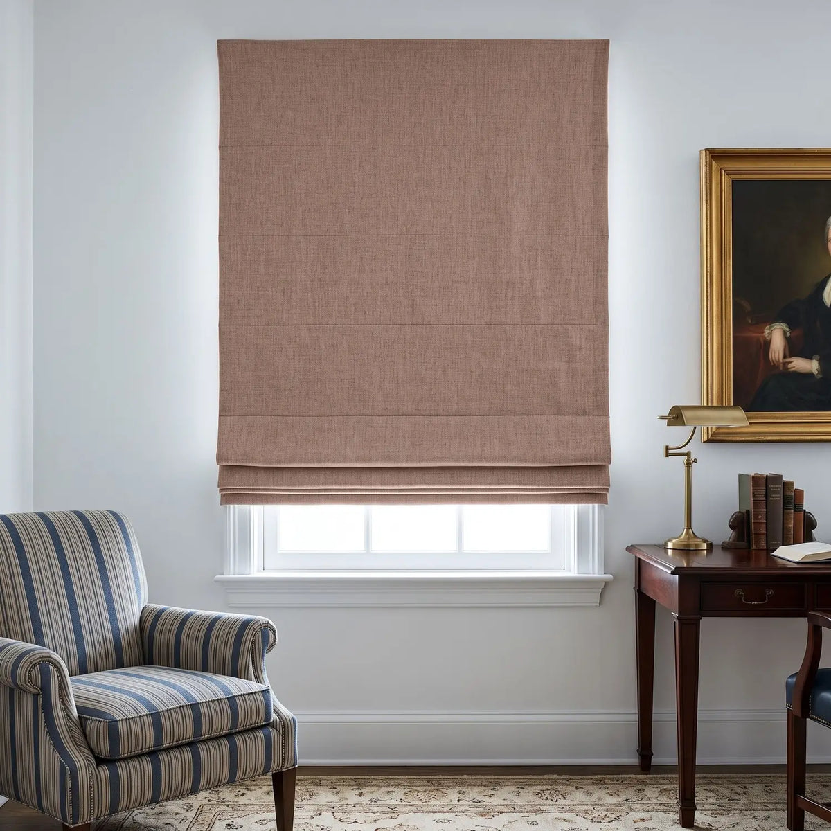 Custom Roman Shade - Blush Red in room