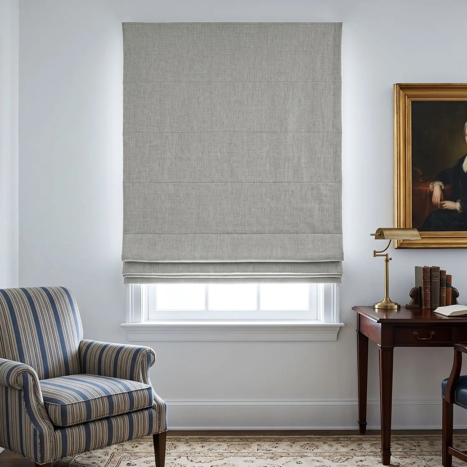 Custom Roman Shade - Greige in room
