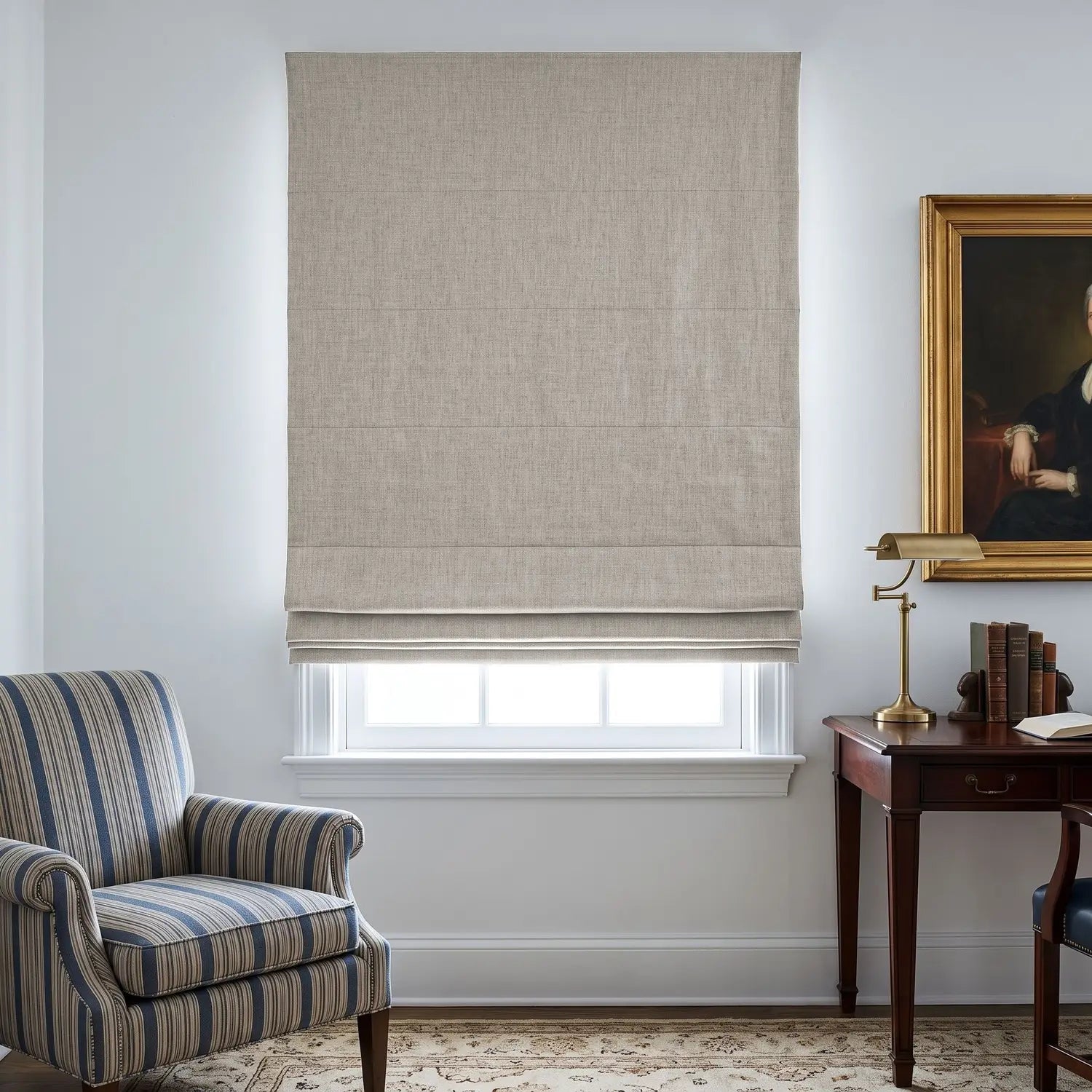 Custom Roman Shade - Sand Beige in room