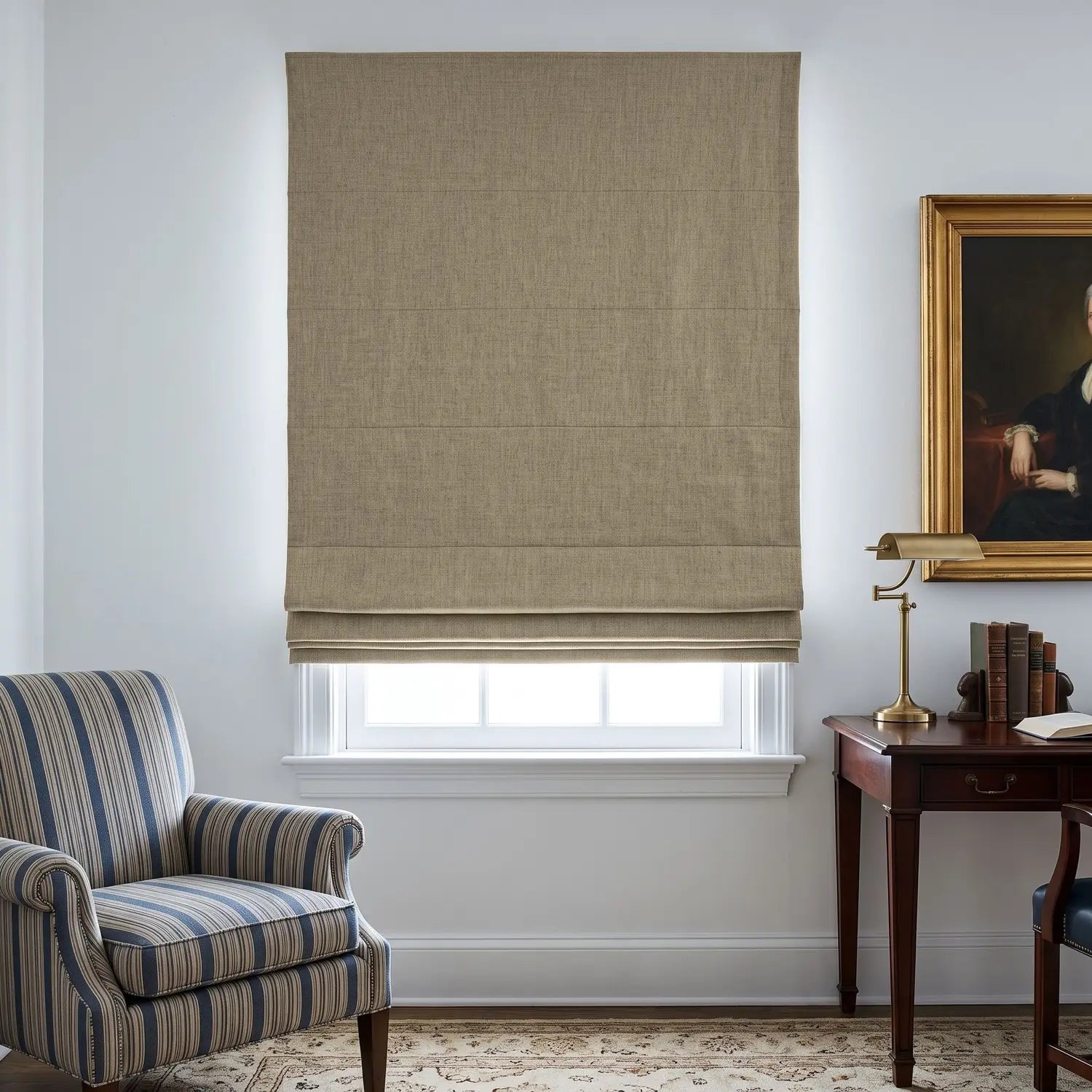 Custom Roman Shade - Latte Brown in room