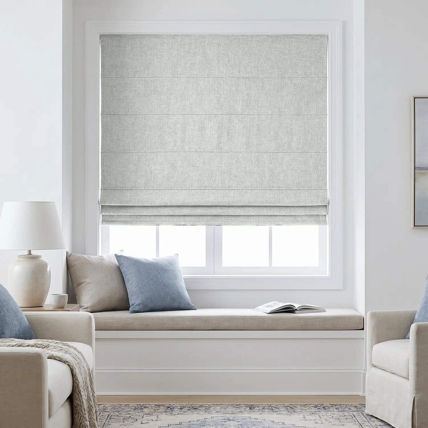 Custom Roman Shade - Almond Cream in room